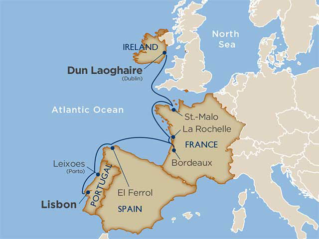 Map of Spain, France, Portugal and Ireland