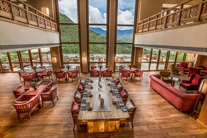 Bhutan Spirit Sanctuary, Paro - restaurant inside seating with view